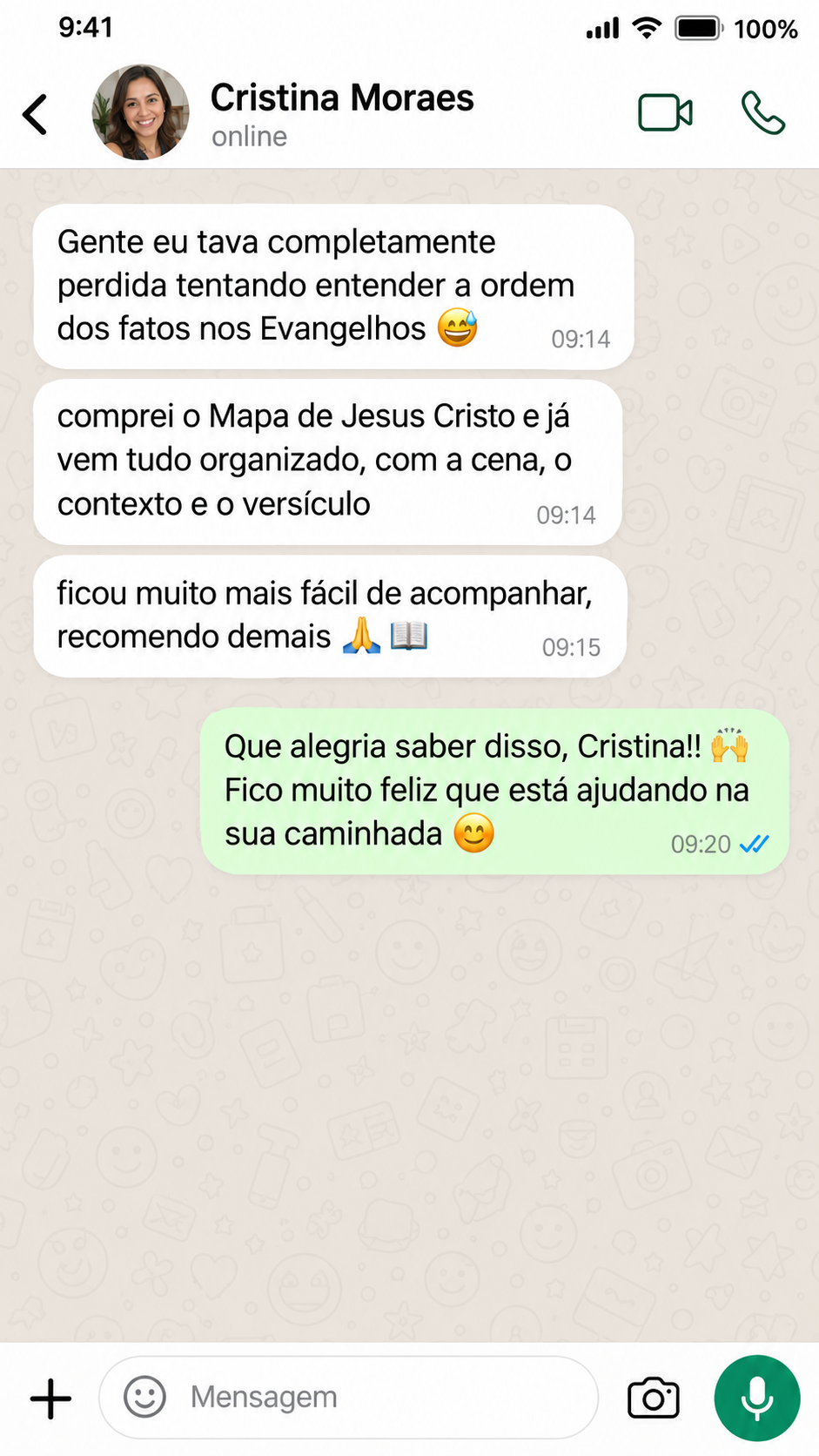 Depoimento de Cristina Moraes no WhatsApp